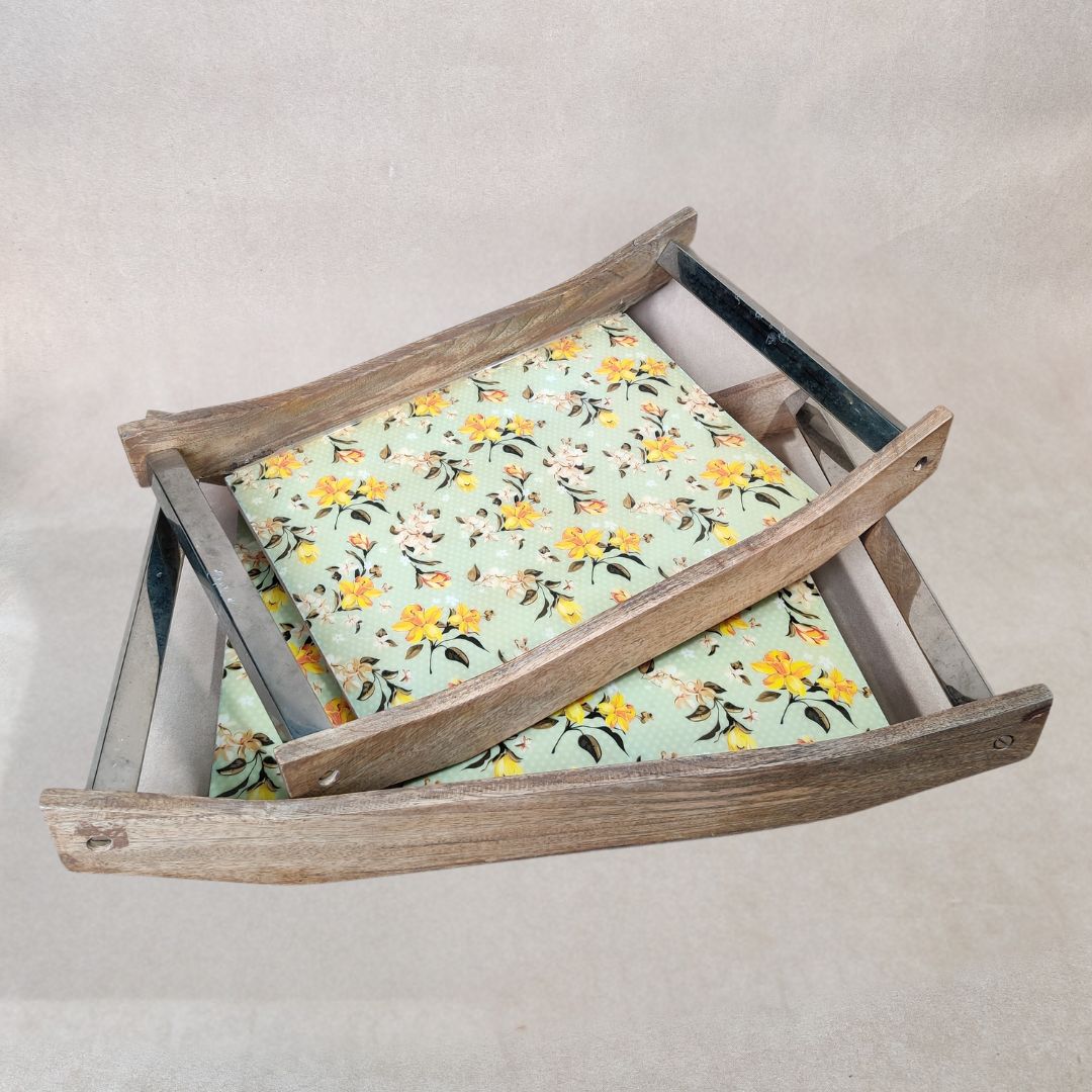 Rectangle Tray Set Of 2 - Green Flower