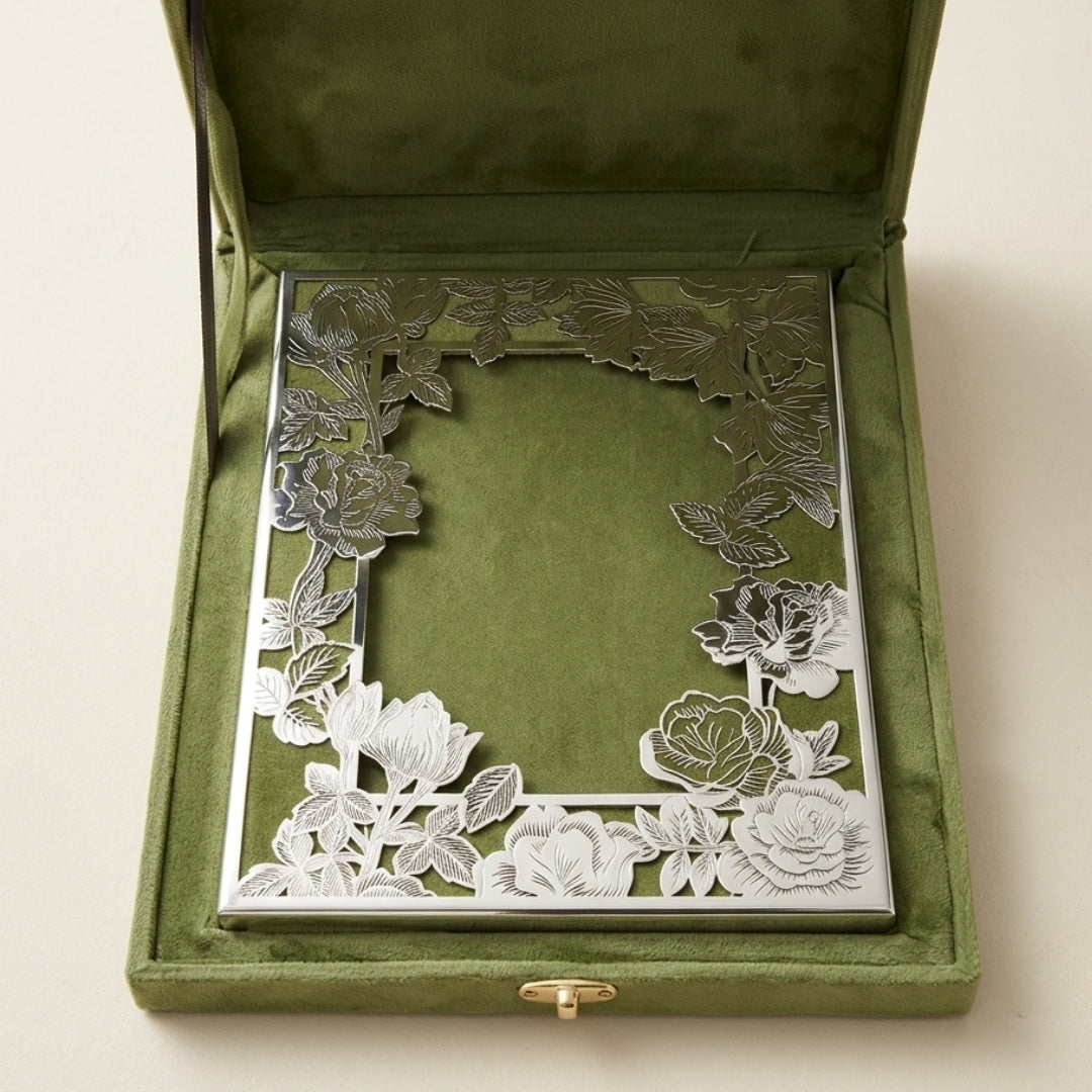 Silver Plated Gulab Baugh Rose Garden Photo Frame (Green Velvet Box)