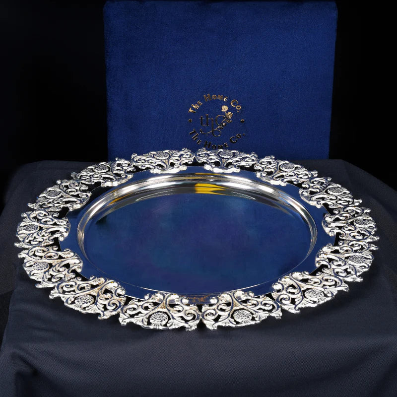 Brass Silver Plated Round Cosmos Platter Silver 13"