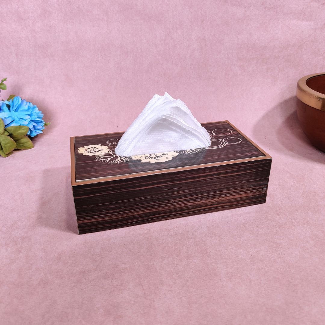 Tissue Box - Black & Brown Flower