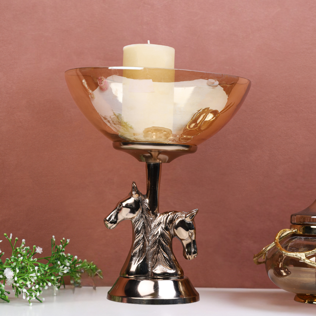 Horse Glass Bowl - Candle Holder 12"