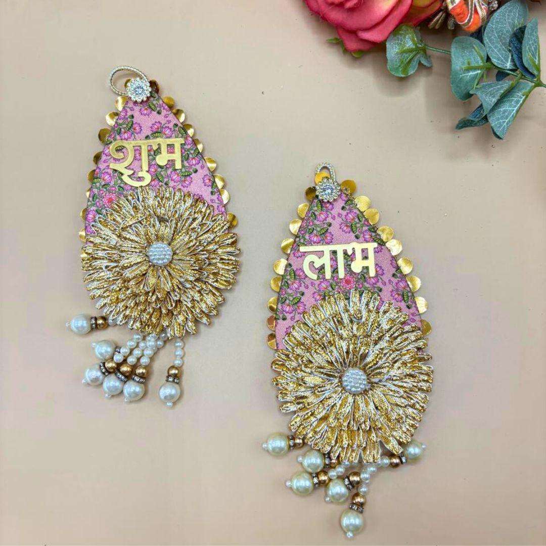 Side Hanging Set Of 2 - Pink Brocade Shubh Labh