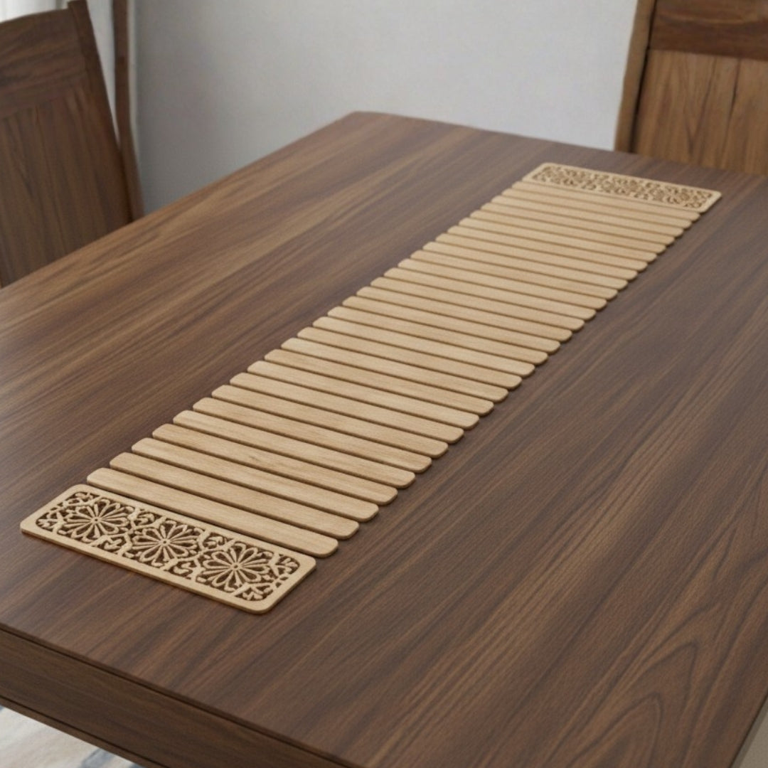 wooden light brown finish abstract cut foldable runner