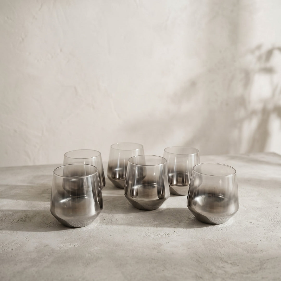 Silver Electroplated Stemless Glass Tumbler Set