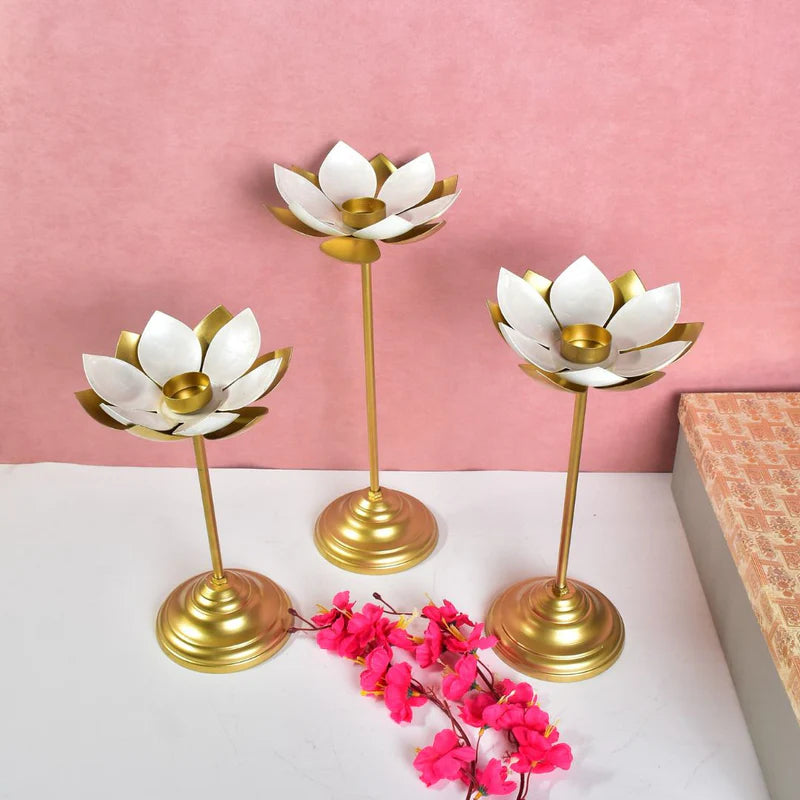 Metal White Enamel Lotus Stick Set of 3