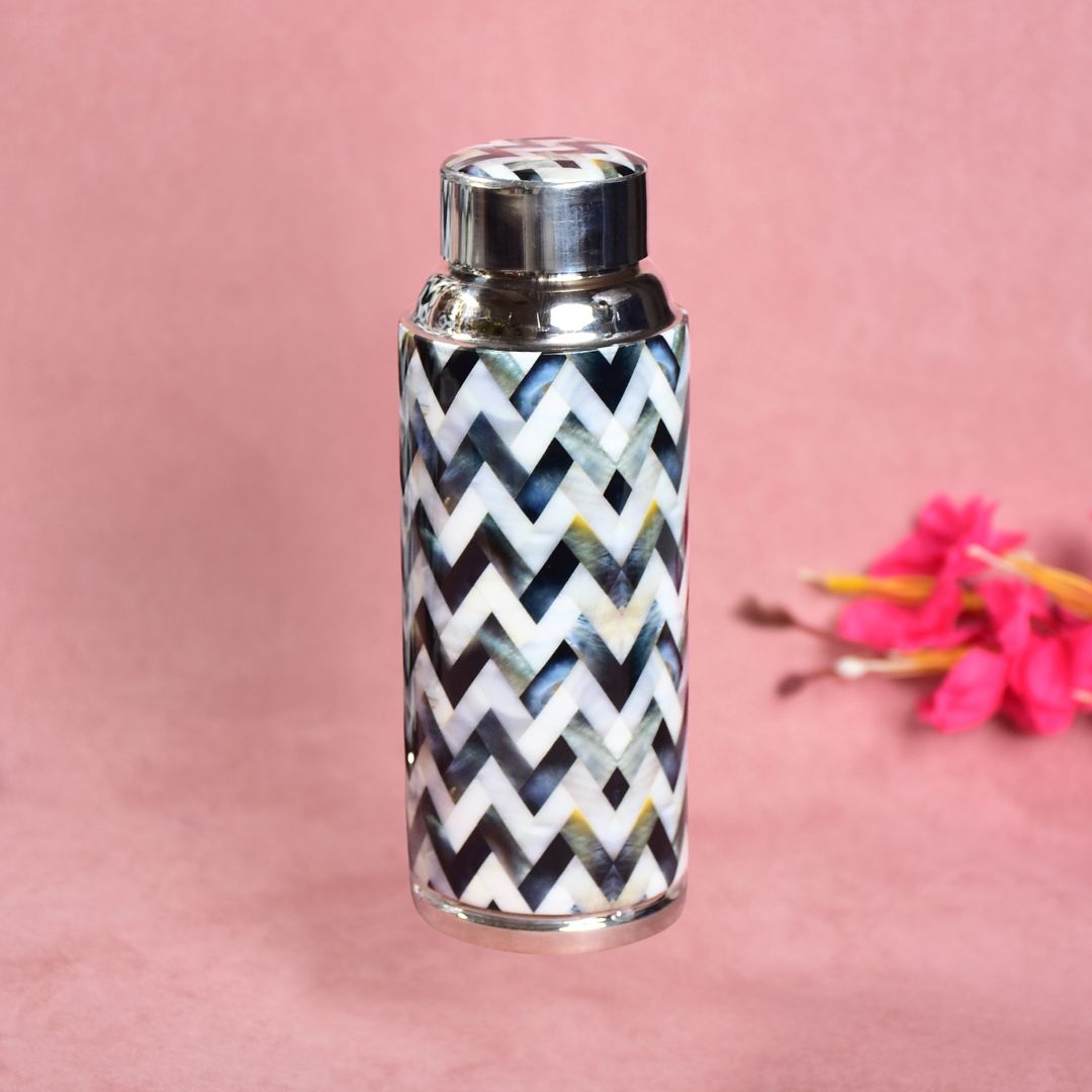 Stainless Steel Copper Insulated Chevron Print & Enamel Bottle Small - 500 ml