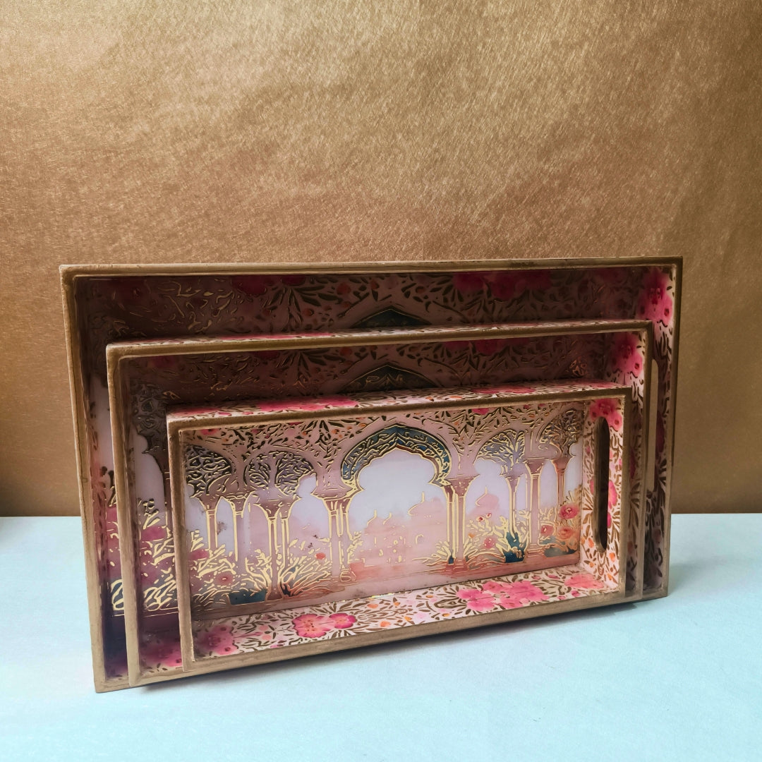Mughal Print Design Enamel Tray(Tray Set of 3)