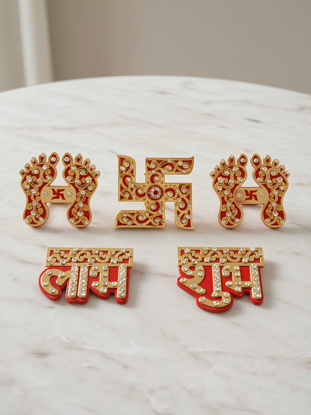 Acrylic cutout shubh labh swastik & laxmi charan-set of 5