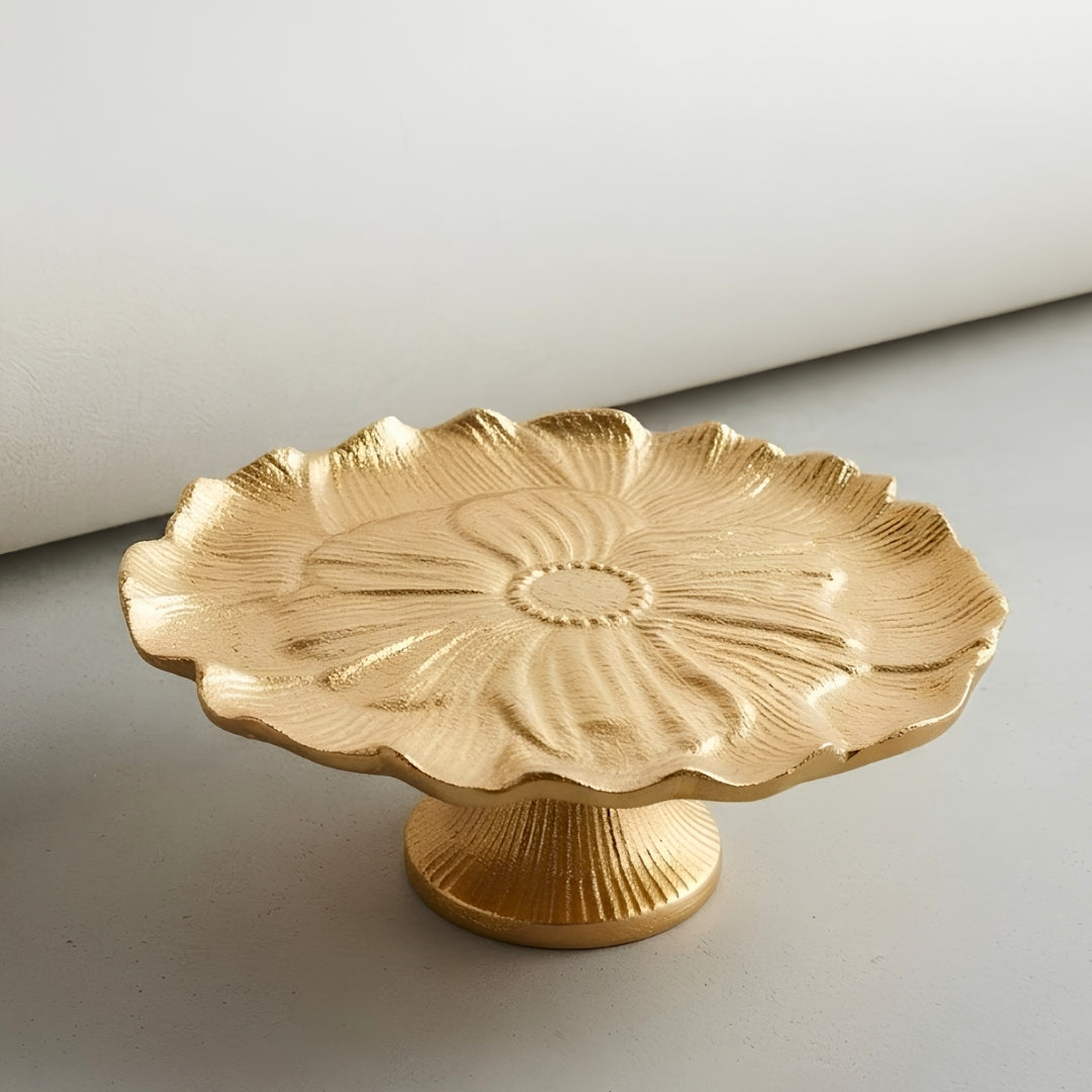 METAL Gold Floral Pedestal PLATTER