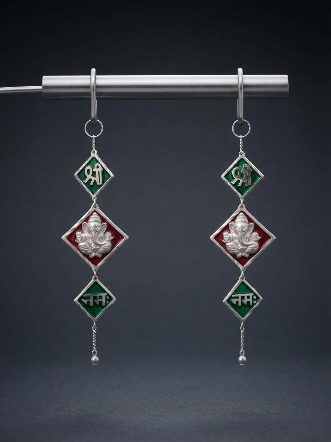german silver kite shape shree namah with ganeshji sidehanging set of 2