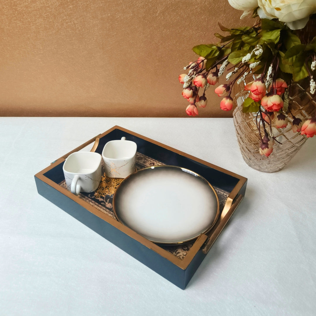 Small Black Wooden Digital Print Enamel Tray