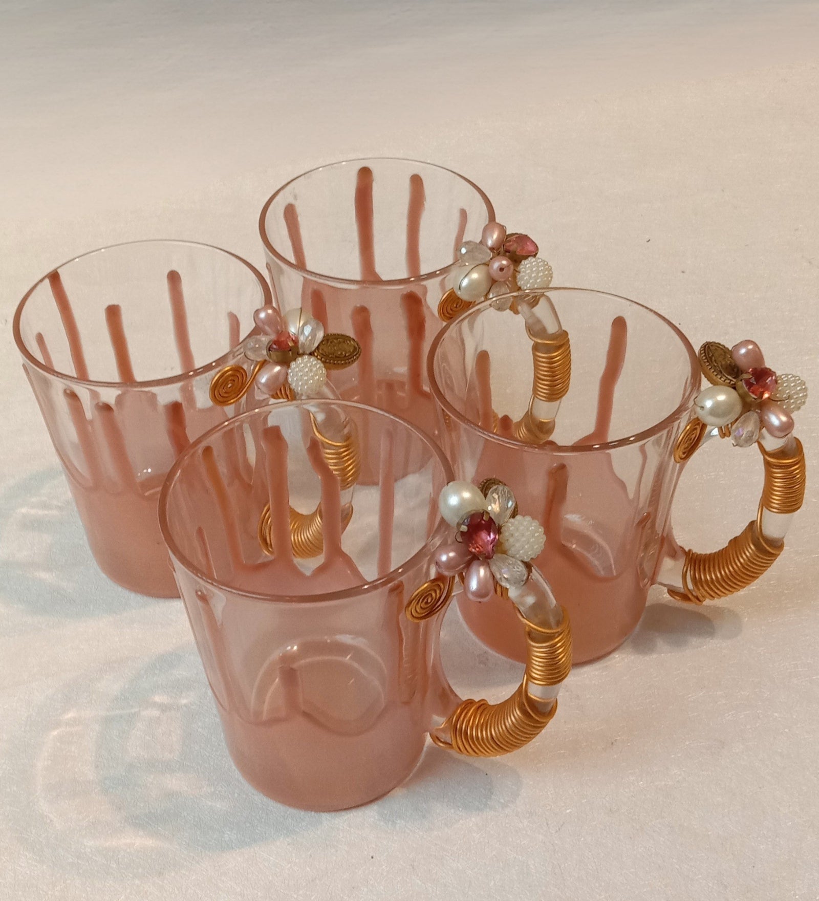 Peach Resin Coffee Filigree Cup Set of 4