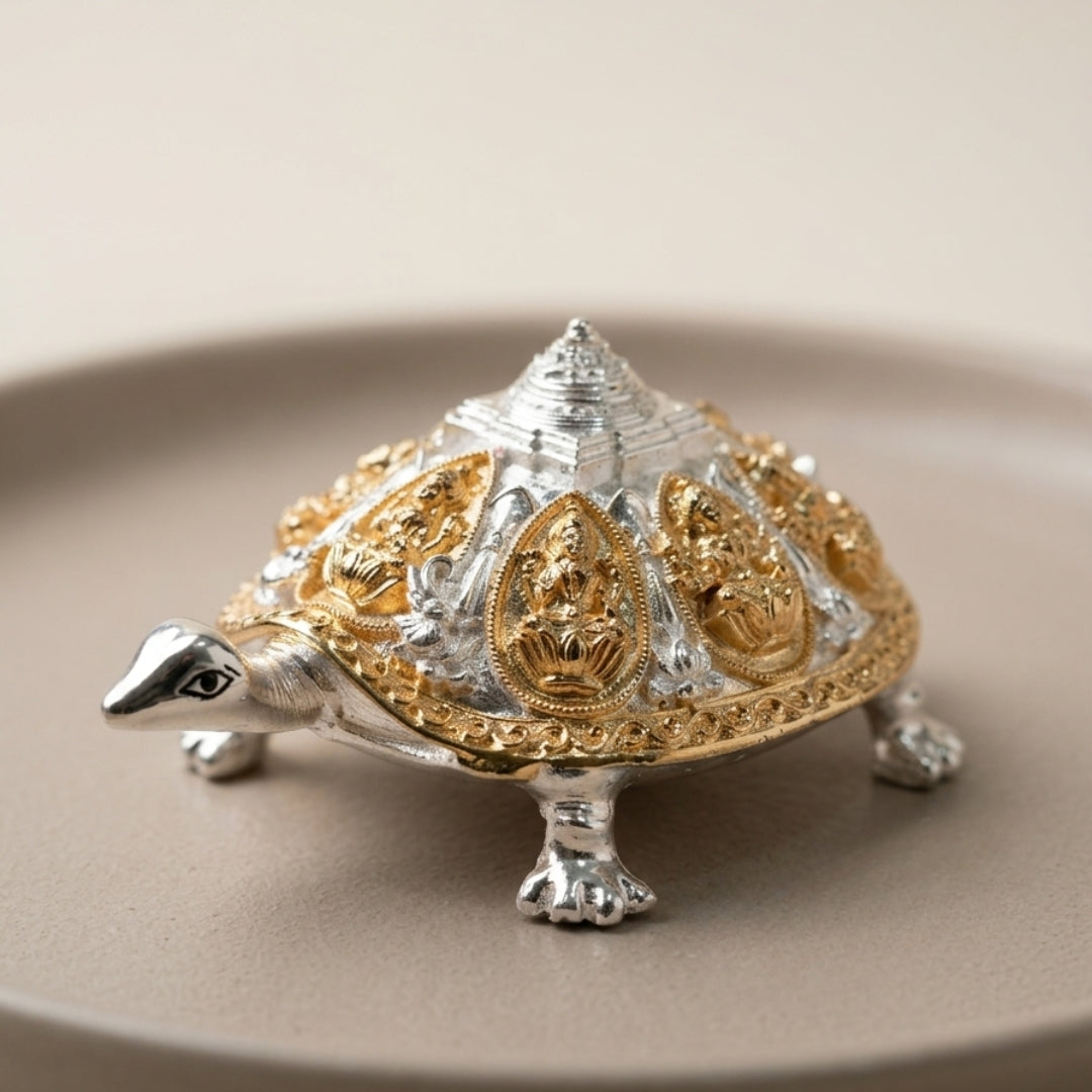 The Home Co- 999 Pure Silver Plated & 24K Gold Plated  Royal Ganesha-Kachua  Divine Tortule