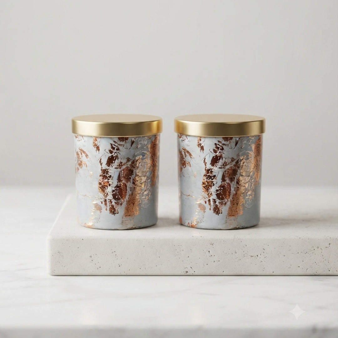 Gold Foil Finish Glass Jar Scented Candles - Set of 2
