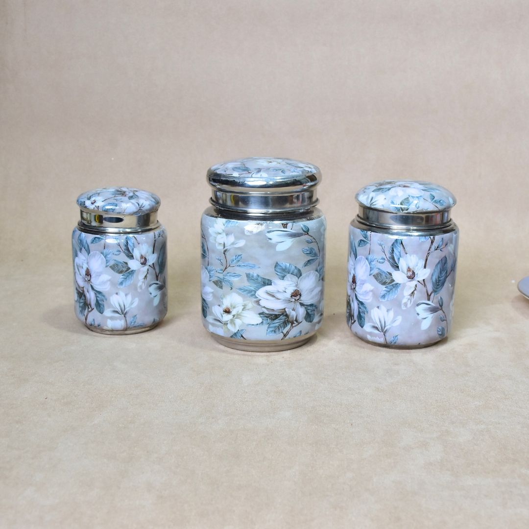 Grey Flower Jar Set Of 3