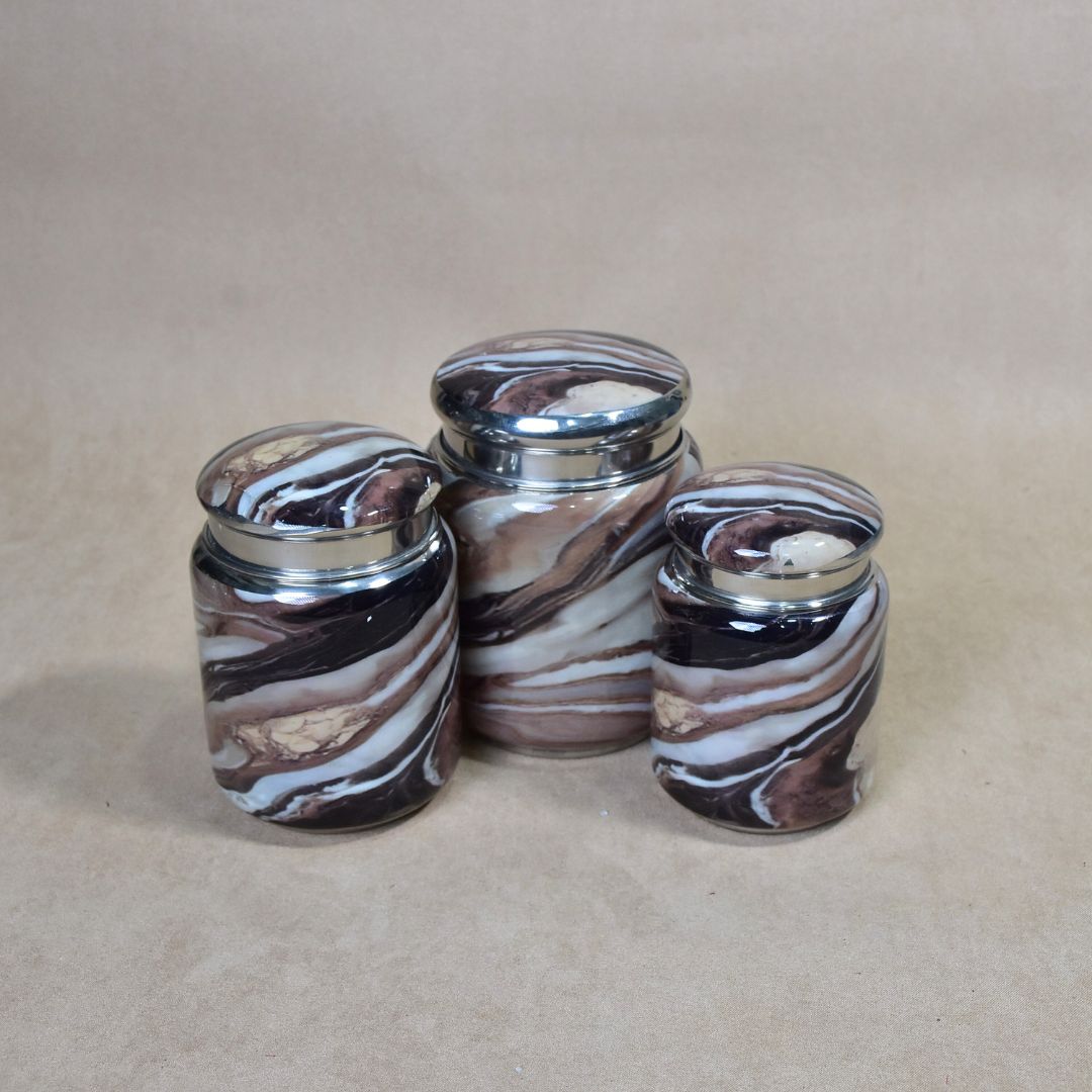 Brown Marble  Jar Set Of 3