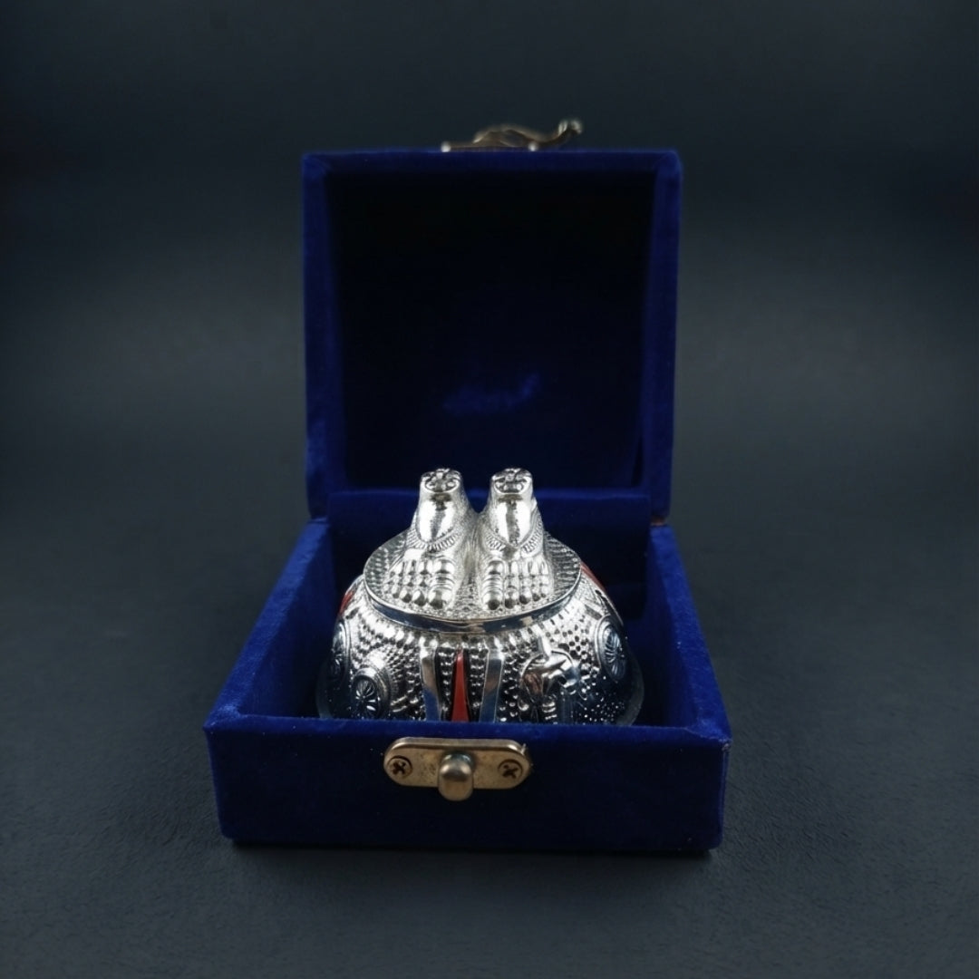 Silver Plated Laxmi Paduka in Blue Velvet Box for Auspicious Diwali Gifting