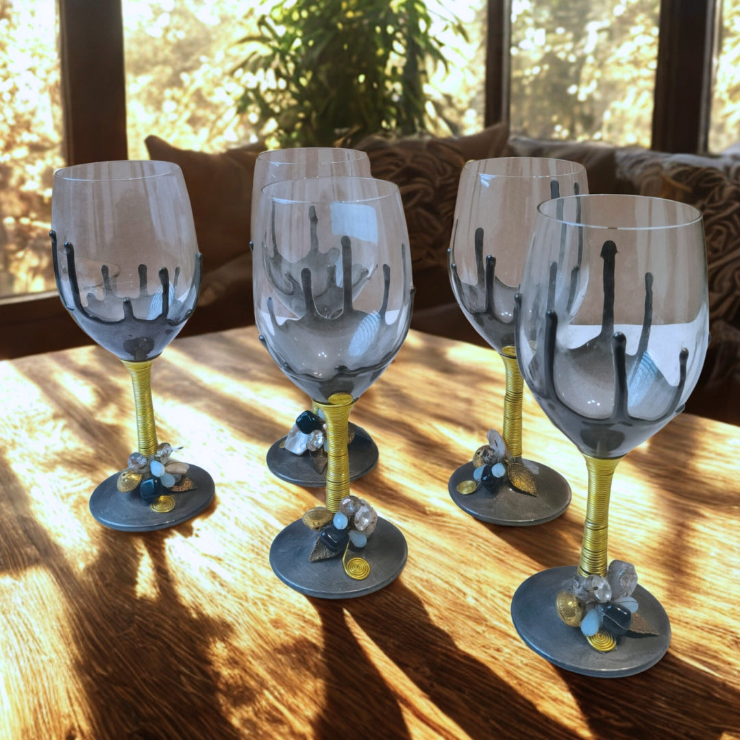 Grey Resin Champagne Filigree Glass Set of 5