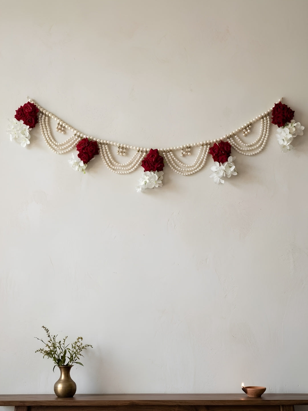 Artificial red & white flower with red roses toran