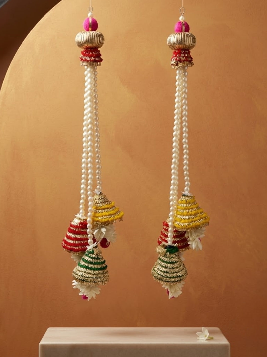 moti with gota cone sidehanging set of 2 -Red , Green & yellow cones