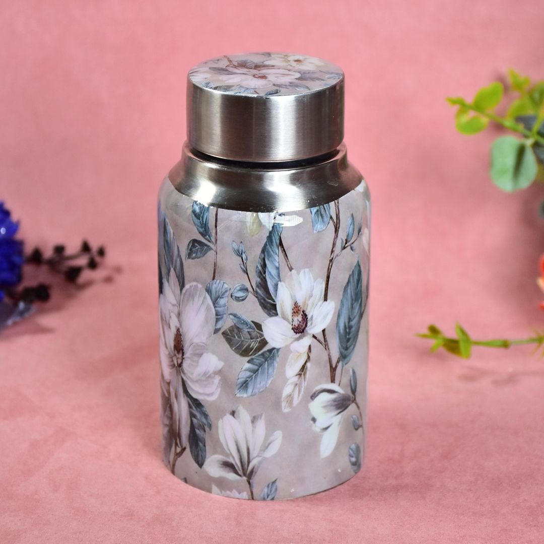 Stainless Steel Grey Flower Bottle - 350ml