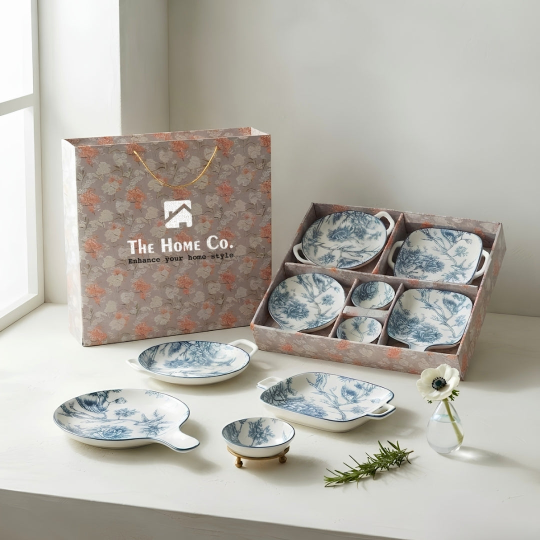 Blue & White Floral Ceramic Platter & Bowl Gift Set