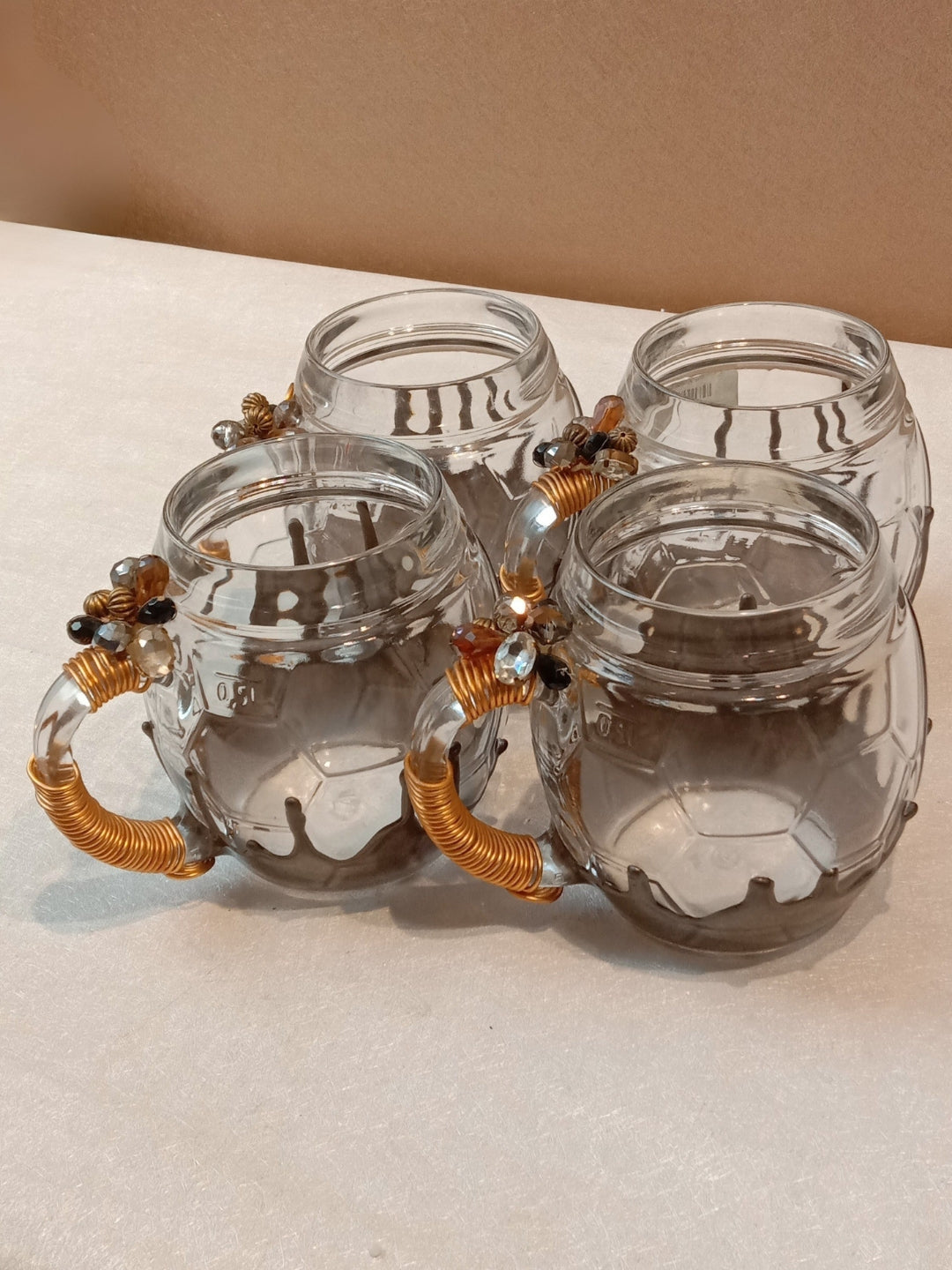 Grey Resin Football Filigree Cup Set of 4