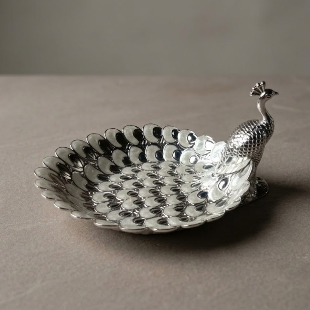 Decorative Silver Peacock Feather Shaped Tray