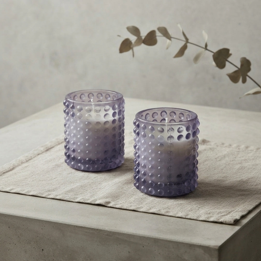 Purple Dotted Glass Votive Candle Holders - Scented Wax Set (Set of 2)