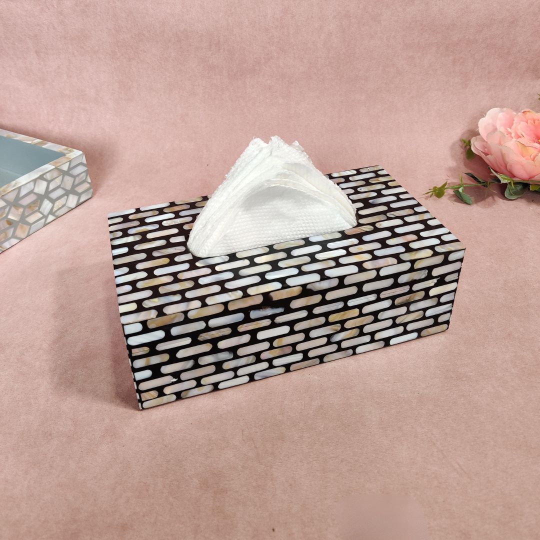 Tissue Box - Black & White Mother Of Pearl