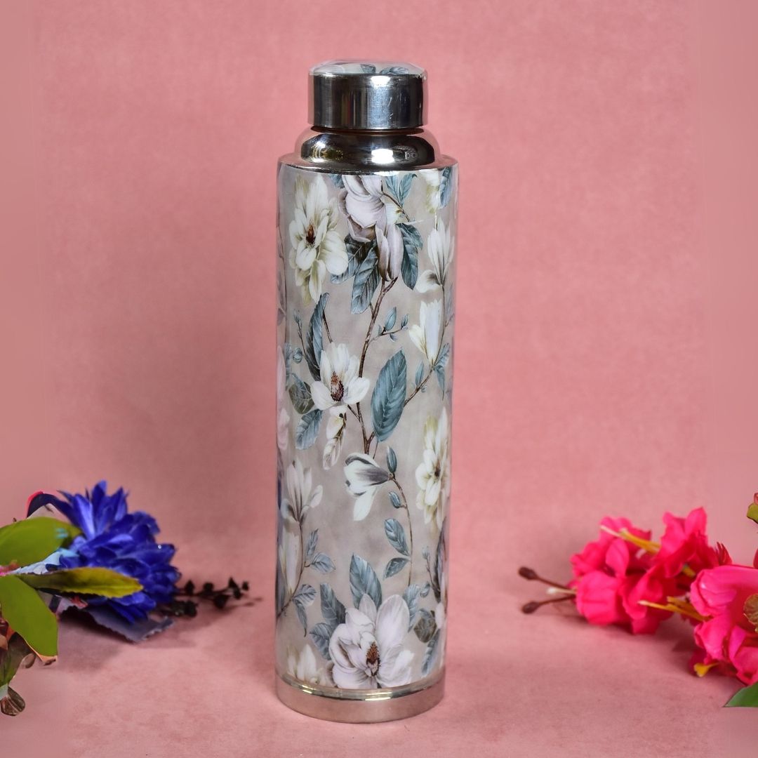 Grey Flower Copper Bottle Large - 1000ml