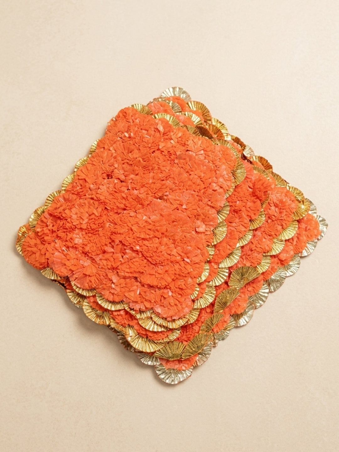 Artifical Orange marigold Mats / rangolis - Rectangle Set of 4