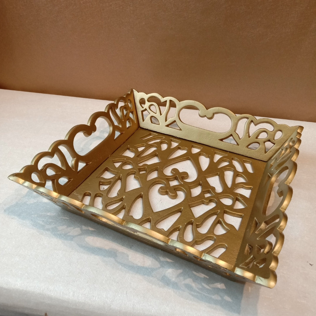 Metal Cutwork Dull Gold Tray