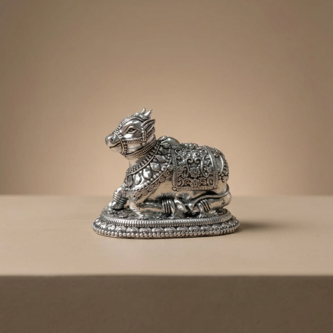 Exquisite Handcrafted German Silver Nandi Idol