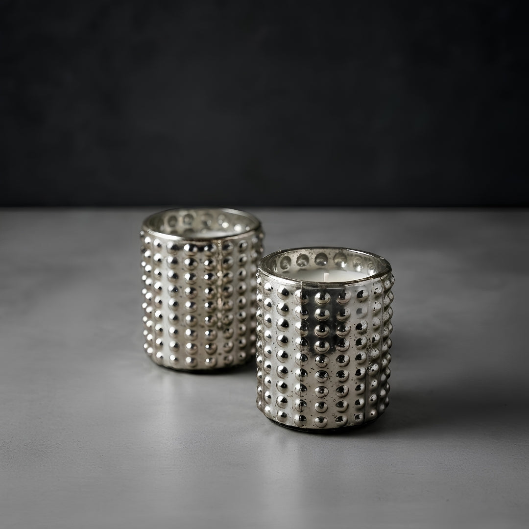 Silver Dotted Glass Votive Candle Holders - Scented Wax Set (Set of 2)