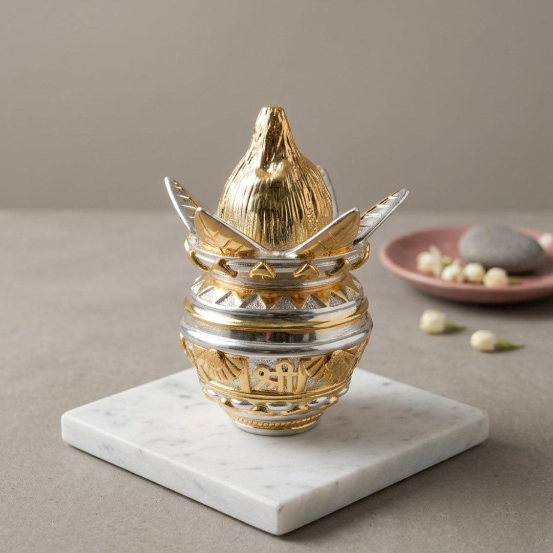 The Home Co- 999 Pure Silver Plated & 24K Gold Plated kumbh Kalash: Divine  Mangal Kalash Idol