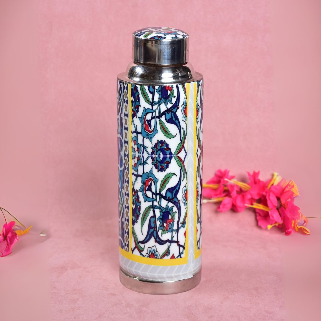 Stainless Steel Copper Insulated Indigo Print & Enamel Bottle Large - 1000 ml