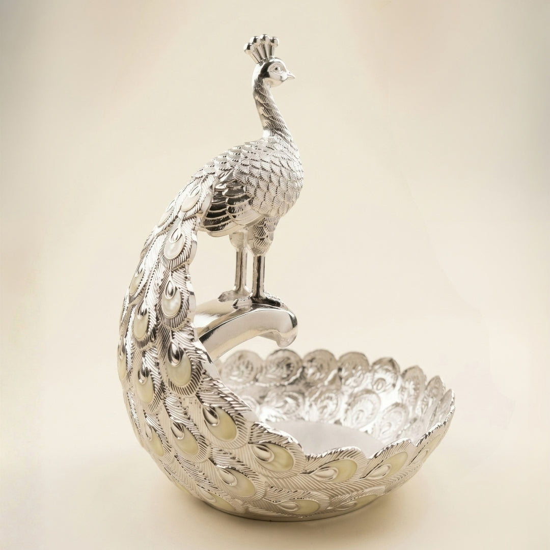 Decorative Silver Peacock Design Bowl