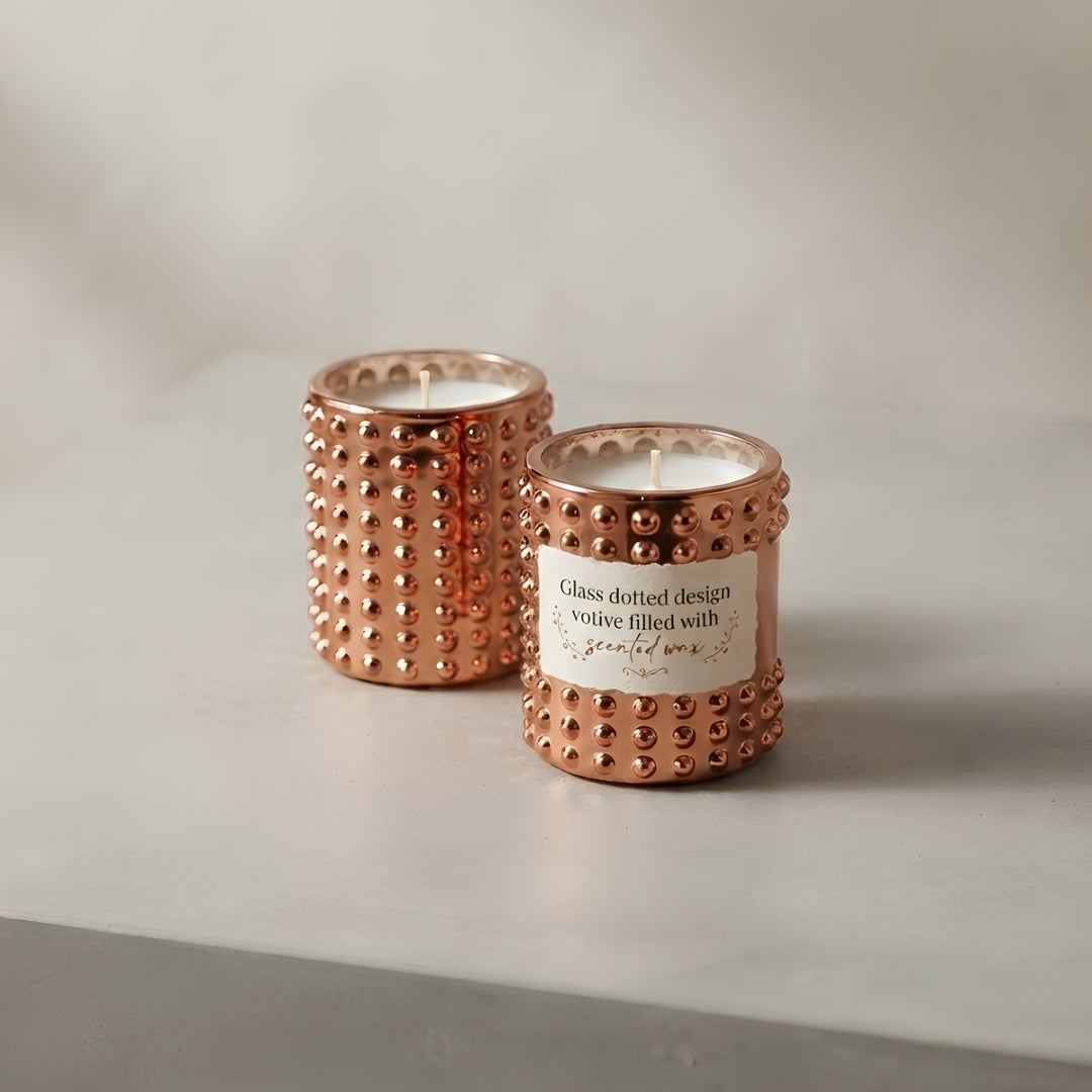 Copper Dotted Glass Votive Candle Holders - Scented Wax Set (Set of 2)