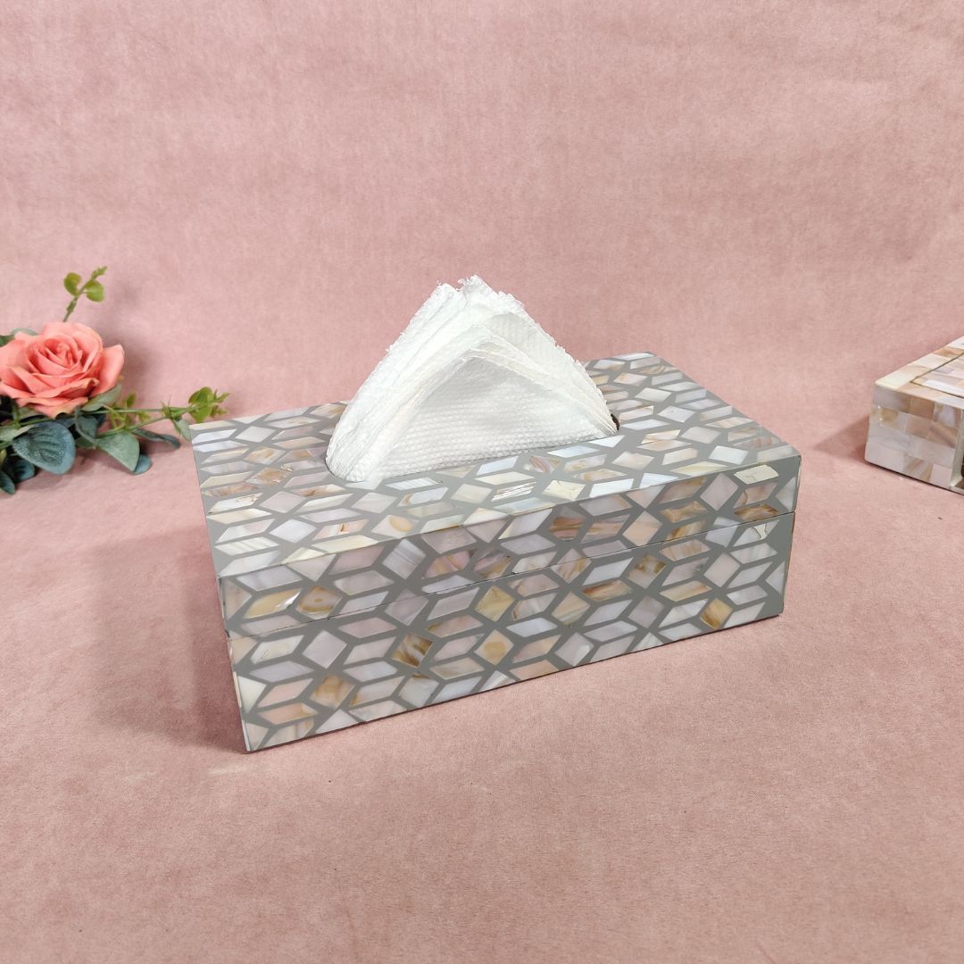 Tissue Box - Grey & White Mother Of Pearl