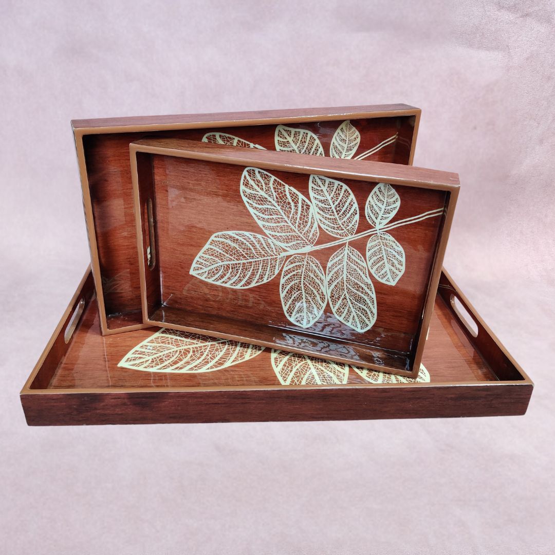 Set Of 3 Tray - Brown Leaf