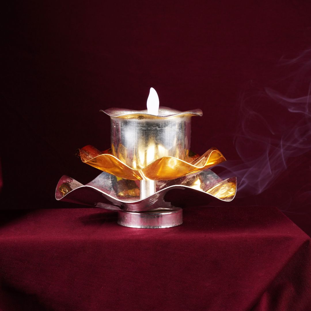 Brass Lotus Gold Silver Plated Diya