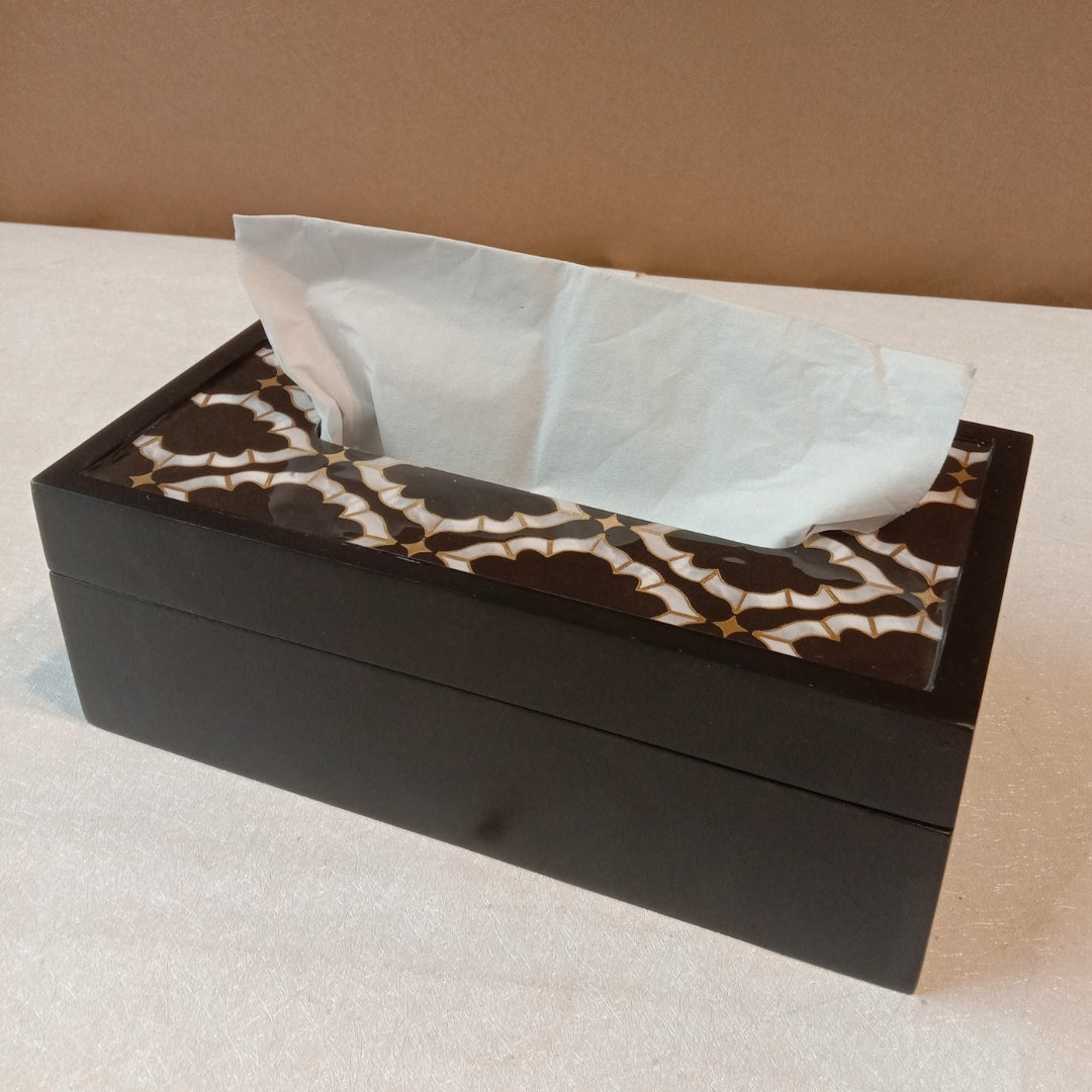 wooden black mosaic print & enamel with deco paint tissuebox