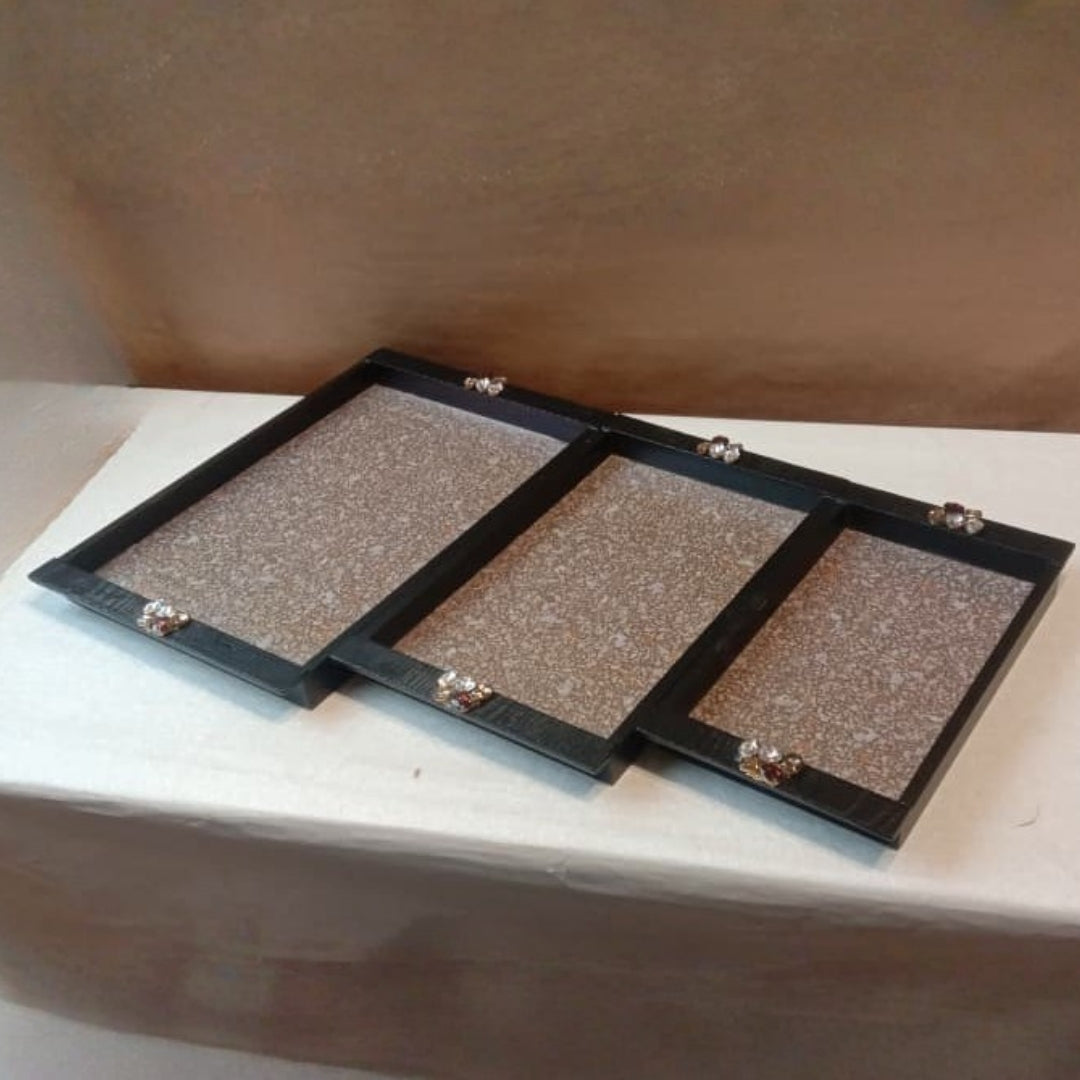 Wooden Tray set of 3 with stone art work