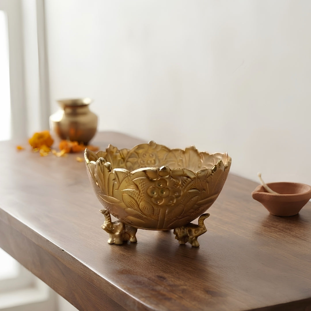 Decorative Elephant-Foot Golden urli / Bowl