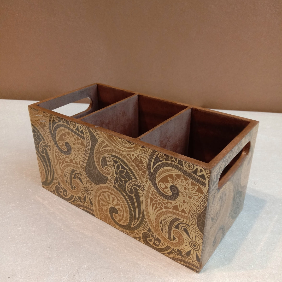 Wooden gold paisely  print & enamelled 3 Partition Caddy