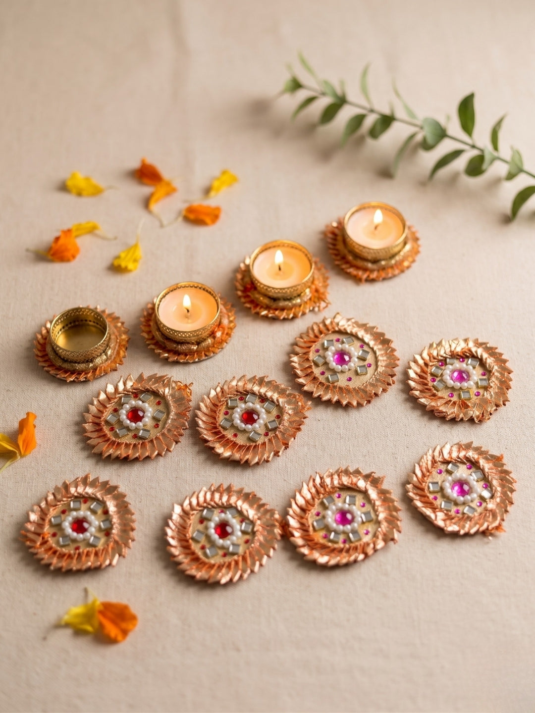 Handmade Beaded & Stone StuddedRangoli Pink Mat / rangolis With tea light