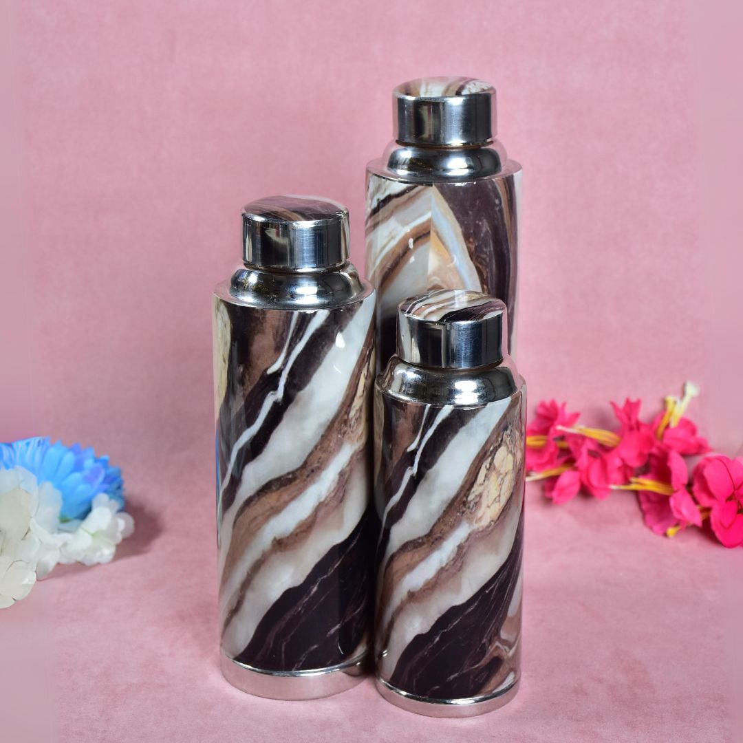 Brown Marble Copper Bottle - Set Of 3