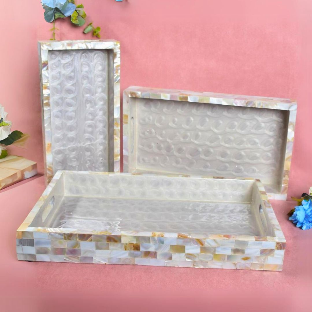 Tray Set Of 3 - Mother Of Pearl