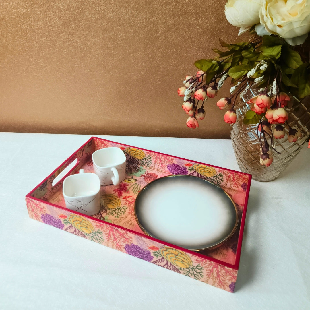 Pink Crafted Enamel Tray Sea Edition